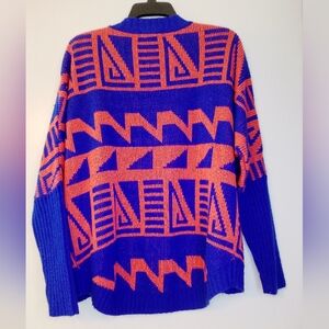 Pearl Colorblock Knit Sweater in Bright Blue & Coral